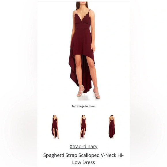 Xtraordinary Spaghetti Strap Scalloped V-Neck Hi-Low Dress - Picture 9 of 10